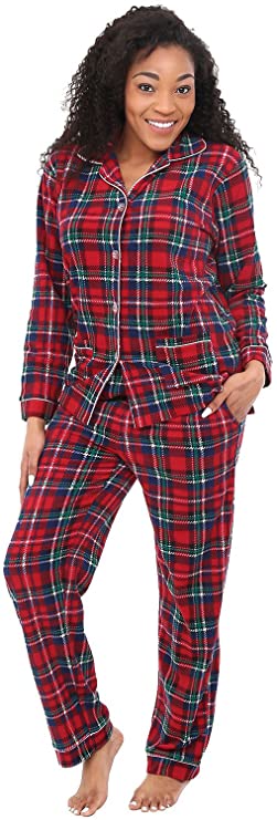 Alexander Del Rossa Women's Warm Fleece Pajamas, Long Button Down Pj Set