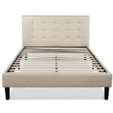Upholstered Button Tufted Platform Bed with Wooden Slats Queen