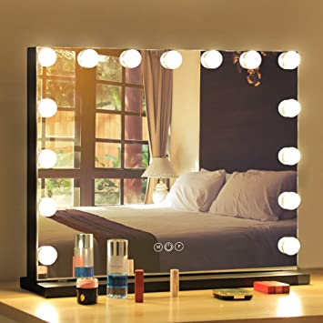 FENCHILIN Vanity Mirror with Lights,Hollywood Lighted Mirror with Dimmer Bulbs,Tabletop or Wall Mounted Vanity Makeup Mirror Smart Touch Control (Black)
