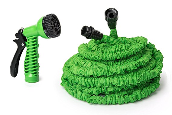 ALEKO GH75 Expandable Lawn Garden Hose 75 Foot Car Washing Watering Plants Auto Wash Cleaning 7-way Spray Nozzle Hose, Green