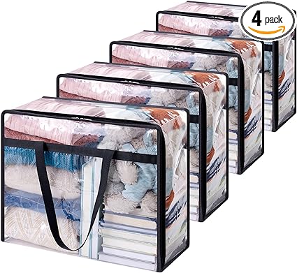 Lifewit 4 Pack Clear Clothes Storage Bags, 40L Plastic Blanket Storage Bags, Vinyl Foldable Moving Bags with Zipper, Closet Organizers and Storage Containers for Bedding, Duvet, Comforter, Toys