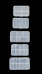 CSM Jewelry Case Organizer, Rectangular Plastic Storage Box with Dividers, 4/5/6/8/12 Grids, Transparent, Pack of 5 Boxes