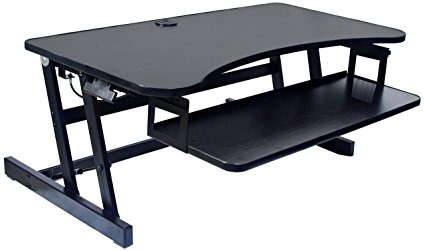 Rocelco EADR Deluxe Ergonomic Height Adjustable Sit/Stand Desk Computer Riser, Paddle Height Adjuster, Dual Monitor Capable, 50lb Capacity - 32" wide With Retractable Keyboard Tray - Black Finish