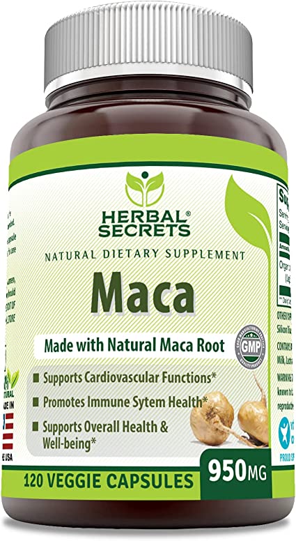 Herbal Secrets Organic Maca 950mg 120 Veggie Capsules (Non-GMO) - Promotes Reproductive Health* , Cardiovascular Health & Immune Health* (120 Veggie Capsules)