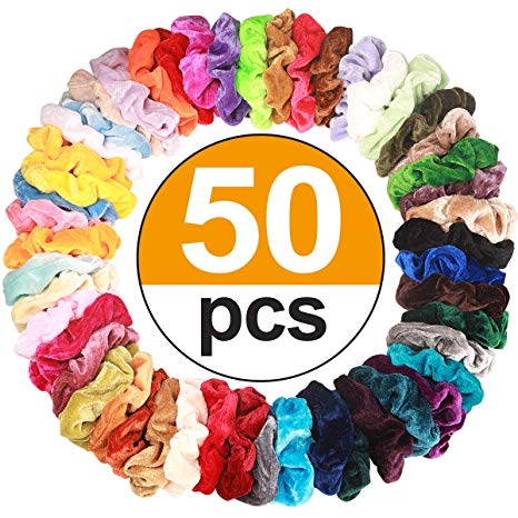 50 Pcs Velvet Hair Scrunchies Assorted Color Elastics Hair Bands Hair Ties Hair Accessories for Women or Girls …