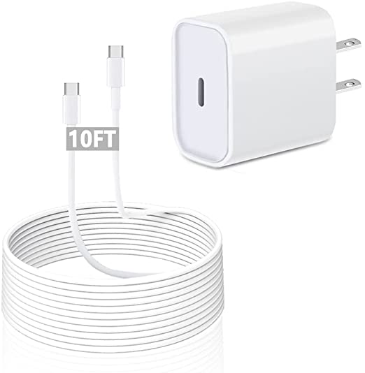 iPad Charger,20W USB-C Apple Fast iPad Charger,for iPad Mini 6th,iPad Pro 12.9 2021/20/18, iPad Pro 11 Gen 3/2/1, iPad Air 4th, 20W PD Wall Charger Plug Block with & 10FT Type-C to C Charging Cable