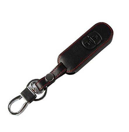 9 Moon® Leather Car Remote Key Holder Case Cover for Mazda 2 3 6 CX-5 CX-7 Black With Red Thread 2 Button