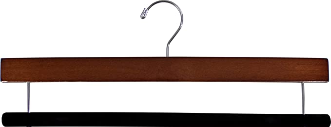 Extra Long Wooden Pants Hanger with Walnut Finish and Flocked Velvet Bar, (Box of 25) 16 inch Big Wood Bottoms Hangers by The Great American Hanger Company
