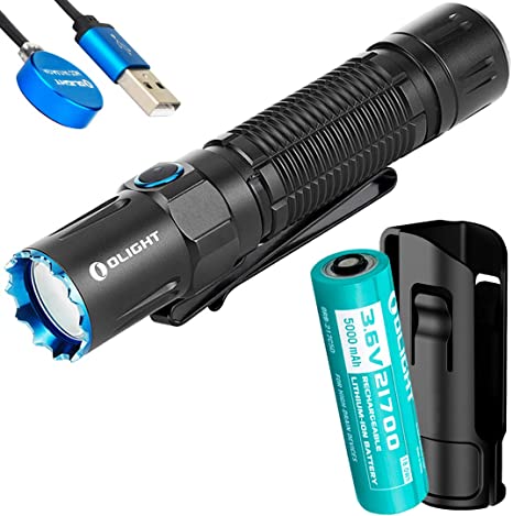 Olight M2R Pro Warrior 1800 Lumen 21700 Rechargeable Dual Switch Tactical Flashlight and a Hard Shell Holster