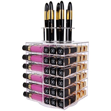 Lifewit Spinning Lipstick Tower Premium Acrylic Rotating Lipgloss Holder Makeup Organizer 81 Slot Vitreous Cosmetic Storage Box Solution Large