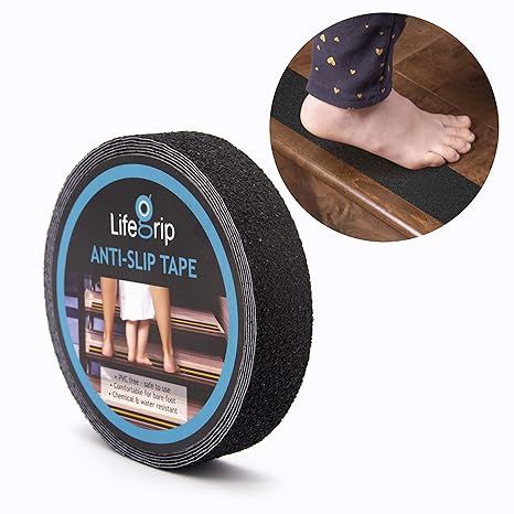 LifeGrip Anti Slip Safety Tape, Non Slip Stair Tread, Textured Rubber Surface, Comfortable for Bare Foot, Black (1" X 30' Black)