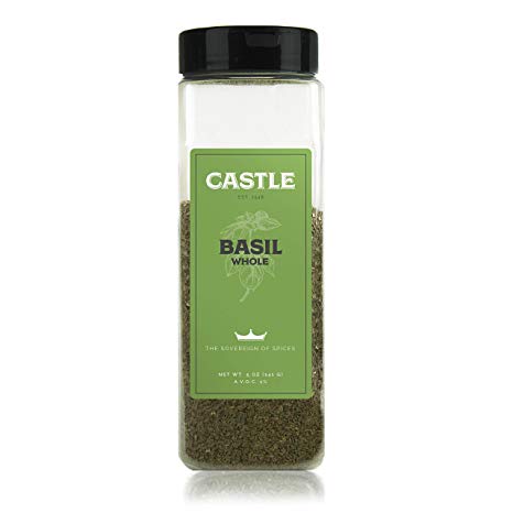 Castle Foods | Whole Basil Container, Premium Restaurant Quality (5 oz)