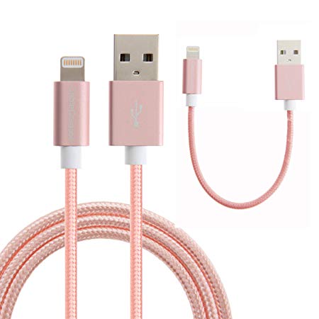 CableCreation [2-PACK] Lightning to USB Data Sync Cable for iPhone 6S/6/5/5S/5C, Metal Plug & Cotton Jacket, [Apple MFi Certified] ,1.8M 0.15M/ Rose Gold