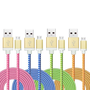 Magic-T 10ft Charging Cord Extra Long Nylon Braided Micro USB Cable High Speed USB 20 A Male to Micro B Sync for Android Samsung Galaxy s7 s6 s5 HTC Sprint LG G4 HP and More4 Pack