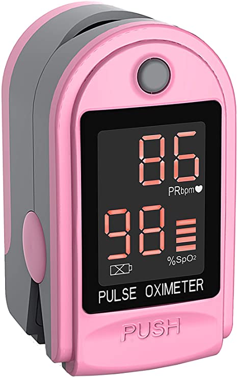 Concord Health Supply EAD Pink Essentials Fingertip Pulse Oximeter Blood Oxygen Saturation SpO2 Monitor, Includes Silicon Cover, Carrying case, Batteries and Lanyard