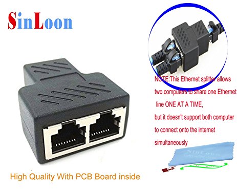 RJ45 Splitter Adapter,SinLoon RJ45 Female 1 to 2 port Female Socket Adapter Interface Ethernet Cable 8P8C Extender Plug LAN Network Connector for Cat5, Cat5e, Cat6, Cat7 (1 adapter)