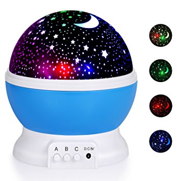Boomile Baby Night Light, Star Light Rotating Projector, 4 LED Bulbs 8 Modes, Color Changing With USB Cable, Unique Gifts for Kids