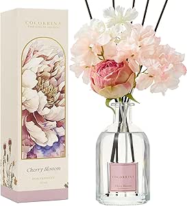 COCORRÍNA Reed Diffuser - Cherry Blossom 8.5 Fl.oz/ 250ml Flower Diffuser with 8 Sticks, Reed Diffusers for Home Bathroom Shelf Decor (Botanical Flower Collection)