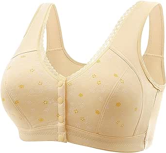 Daisy Bras for Older Women(M-7XL), Soft Breathable Front Button Bra, Full Support Wide Back No Underwire Everyday Bra