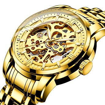 Luxury Automatic Mechanical Watch for Men, Waterproof Wrist Watch Full Stainless Steel Watch Self-Wind Fashion Wristwatches, Luminous Dial, Week Display, Outdoor, Business Style, Gifts