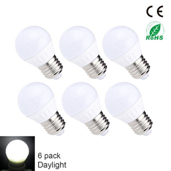(6 Pack) Eleta 3W LED Light Bulbs, Equivalent to 25W, E26 Base, G14 Bulb, 260 Lumens, Daylight 6000 Kelvin