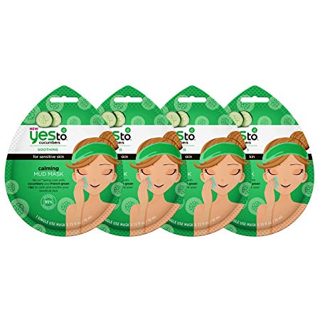 Yes To Cucumbers Calming Mud Mask Bundle (4 Single Use Masks)