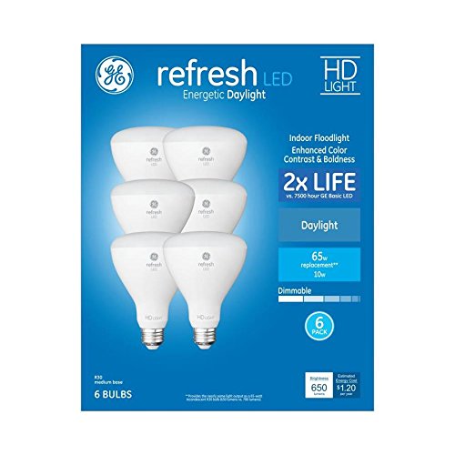 GE Refresh 6-Pack 65 W Equivalent Dimmable Daylight Br30 LED Light Fixture Light Bulb