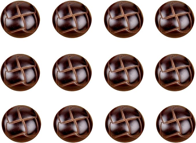 RECHERE 12 PCS Football Pattern Imitation Leather Style Plastic Shank Buttons Craft for DIYS Sewing Embellishment (Coffee,15mm)