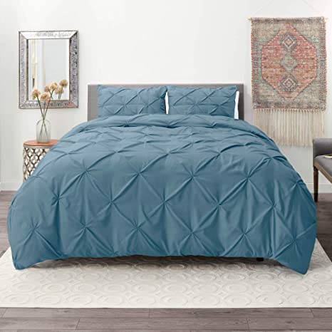 Nestl Pintuck Duvet Cover Set | Pintuck Comforter Cover | King Duvet Cover Blue Heaven | 3 Piece Pinch Pleat Duvet Cover | Ultra Soft Microfiber