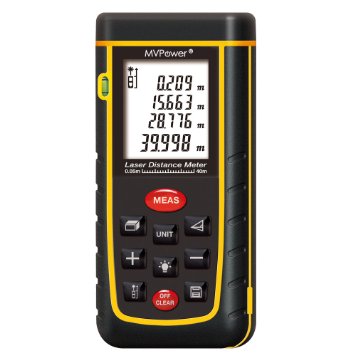MVPower® Newest Handheld Laser Distance Meter with Bubble Level Rangefinder Range Finder Tape measure Large LCD with Backlight - Black&Yellow (0.05 to 40m)