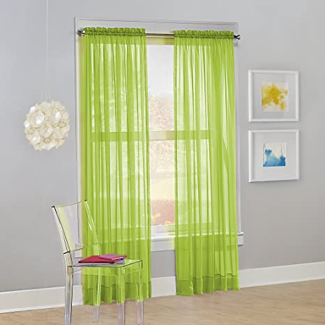 No. 918 Calypso Sheer Voile Rod Pocket Curtain Panel, 59" x 84", Lime Green, 1 Panel