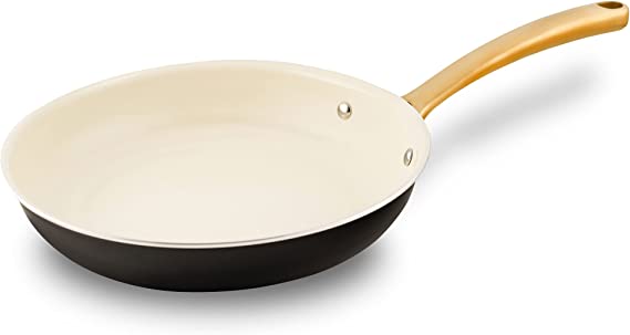 12" Large Fry Pan - Large Skillet Nonstick Frying Pan with Golden Titanium Coated Silicone Handle, Ceramic Coating, Stain-Resistant, And Easy To Clean, Professional Home Cookware