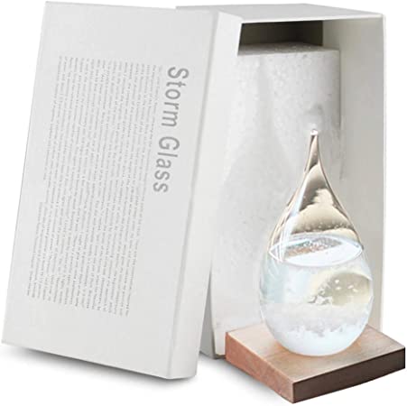 Enkrio Storm Glass Weather Predictor, Barometer Bottle with Wood Base for Home & Office Decoration - Weather Station (Small)