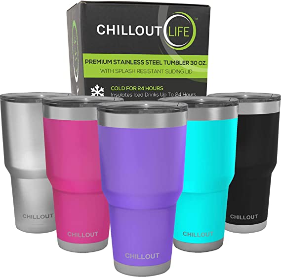 CHILLOUT LIFE 30 oz Stainless Steel Tumbler with Lid & Gift Box - Double Wall Vacuum Insulated Large Travel Coffee Mug with Splash Proof Lid for Hot & Cold Drinks - Purple Tumbler