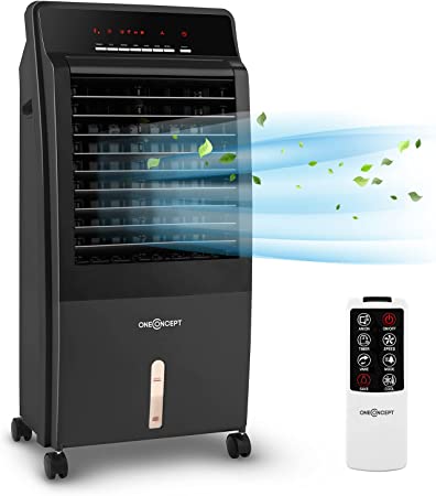 OneConcept CTR-1 - Rafraîchisseur d'air, Ventilateur, Humidificateur d'air, 3 Vitesses, 400m³/h, Réservoir d'eau de 8 litres, Filtre Anti-poussière, Télécommande, Minuterie - Noir