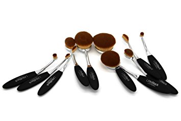 LittleBlack cosmetics 10pc Oval Makeup Brush Set (Silver/Black)