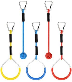 Newtion Colorful Swing Gymnastic Rings - Outdoor Backyard Play Equipment for Ninja Rings,Monkey Fist Holds,Climbing Ring,Obstacle Course Kit for Kids Warrior-5 Pack