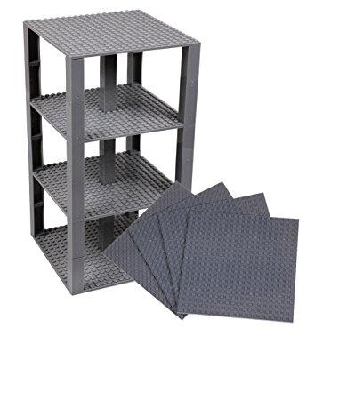 Premium Gray Stackable Base Plates - 4 Pack 6" x 6" Baseplate Bundle with 30 New and Improved 2x2 Stackers - Tower Construction - Compatible with All Major Brands