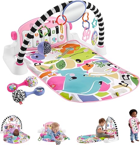 Fisher-Price Baby Gift Set Glow and Grow Kick & Play Piano Gym Baby Playmat & Musical Toy with Smart Stages Learning Content, Plus 2 Maracas for Ages 0  Months, Pink