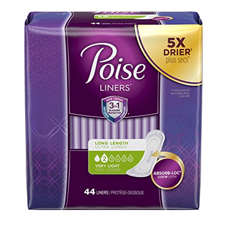 Poise Incontinence Panty Liners, Very Light Absorbency, Long Length (44 Count)
