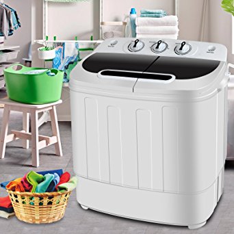 SUPER DEAL Portable Compact Mini Twin Tub Washing Machine w/ Wash and Spin Cycle, Built-in Gravity Drain, 13lbs Capacity For Camping, Apartments, Dorms, College Rooms, RV’s, Delicates and more