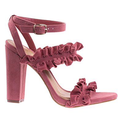 Ruffled Trimmed Dress Sandal, Brazilian High Block Heel