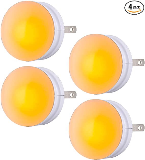 GE SleepLite LED Night Light, 4 Pack, Melatonin, Dusk-to-Dawn Sensor, Natural Sleep Aid, Warm Amber, Compact, Ideal for Bedroom, Nursery, Bathroom, Hallway, 45041, 4 Count