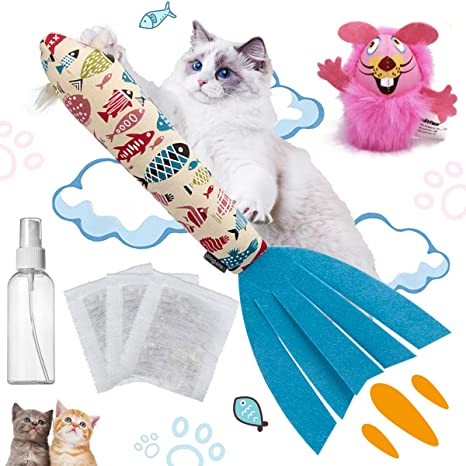 Cat Toys for Indoor Cats, Interactive Cat Toy, Catnip Toy Set Kitten Toy with Noise Paper Cat Mouse Toy with Bell, Cat Chew Toy Bonus Spray Bottle and 3 Catnip Powder 【New Gameplay】