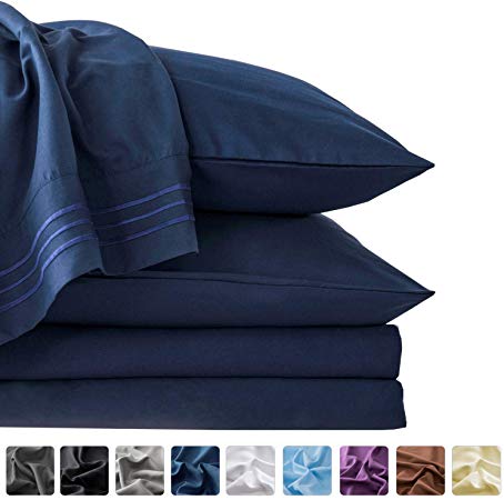 LIANLAM California King Bed Sheets Set - Super Soft Brushed Microfiber 1800 Thread Count - Breathable Luxury Egyptian Sheets 16-Inch Deep Pocket - Wrinkle and Hypoallergenic-6 Piece（Navy Blue）