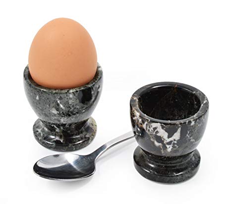 Set of 2 Marble Egg Cups - Hand Carved (Black Marble)