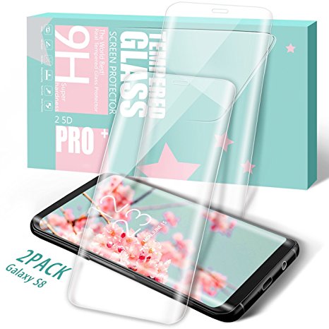 BULESK Galaxy S8 Screen Protector, 2 Pack 3D Tempered Glass Film Screen Protector, Full Coverage HD Clear Screen Protector Film for Samsung Galaxy S8 (Transparent)