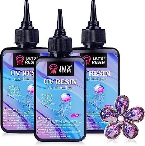 LET'S RESIN UV Resin, 300g Low Viscosity Crystal Clear Thin UV Resin Kit, Quick-Curing & Low Shrinkage Ultraviolet Epoxy Resin for Crafts, Casting, UV Resin Molds