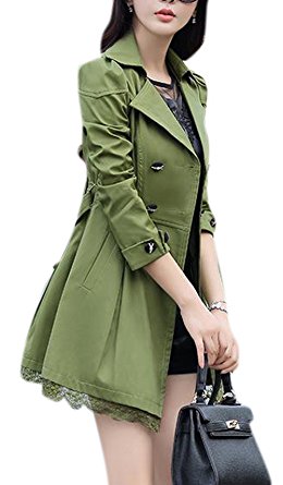 Lingswallow Women Elegant Double Breasted Belted Long Jacket Trenchcoat