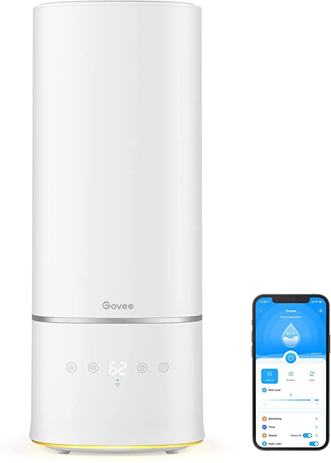 Govee 6L Smart Humidifiers for Bedroom Large Room Plants, Top Fill Cool Mist Humidifier with App Control, Auto Mode with Sensor, Essential Oil Diffusers and Night Light, Works with Alexa, H7142